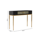 Black Top and Grey Shagreen Effect 1-Drawer Console Table with Gold Metal Legs | Deruta