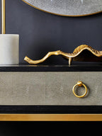 Black Top and Grey Shagreen Effect 1-Drawer Console Table with Gold Metal Legs | Deruta