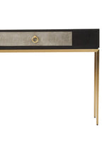 Black Top and Grey Shagreen Effect 1-Drawer Console Table with Gold Metal Legs | Deruta