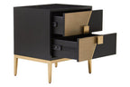 Black Fluted and Natural Grain Diagonal Front 2-Drawer Side Table with Gold Handles | Davoli