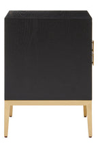 Black Fluted and Natural Grain Diagonal Front 2-Drawer Side Table with Gold Handles | Davoli