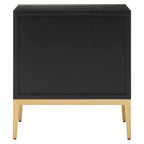 Black Fluted and Natural Grain Diagonal Front 2-Drawer Side Table with Gold Handles | Davoli