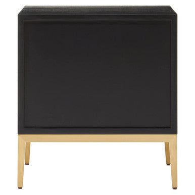 Black Fluted and Natural Grain Diagonal Front 2-Drawer Side Table with Gold Handles | Davoli