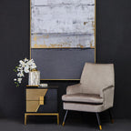 Black Fluted and Natural Grain Diagonal Front 2-Drawer Side Table with Gold Handles | Davoli