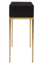 Two-Tone Black Fluted and Grained Console Table with Gold Metal Base and 1 Drawer, Davoli