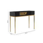 Two-Tone Black Fluted and Grained Console Table with Gold Metal Base and 1 Drawer, Davoli