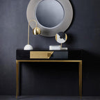 Two-Tone Black Fluted and Grained Console Table with Gold Metal Base and 1 Drawer, Davoli