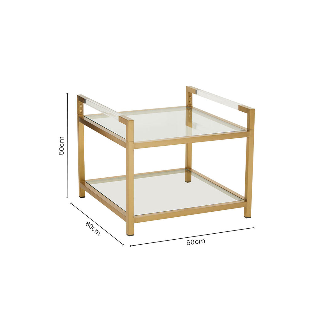 Matte Gold End Table with Clear Glass Top | Vogue