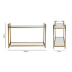 Matte Gold Stainless Steel Console Table with Clear Glass Top and Shelf | Vogue
