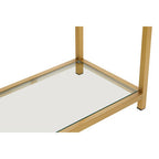 Matte Gold Stainless Steel Console Table with Clear Glass Top and Shelf | Vogue