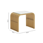 Matte Gold Slatted End Table with Clear Glass Top and Storage Shelf, Vogue