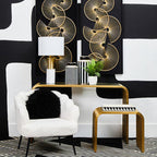 Matte Gold Slatted End Table with Clear Glass Top and Storage Shelf, Vogue