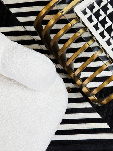 Matte Gold Slatted End Table with Clear Glass Top and Storage Shelf, Vogue
