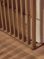 Matte Gold Slatted End Table with Clear Glass Top and Storage Shelf, Vogue