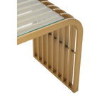 Matte Gold Slatted End Table with Clear Glass Top and Storage Shelf, Vogue