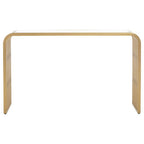 Matte Gold Slatted Console Table with Clear Glass Top | Vogue