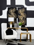 Matte Gold Slatted Console Table with Clear Glass Top | Vogue