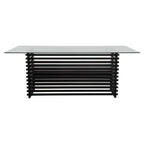 Matte Black Stainless Steel and Clear Glass Rectangular Dining Table with Storage | Vogue