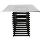 Matte Black Stainless Steel and Clear Glass Rectangular Dining Table with Storage | Vogue