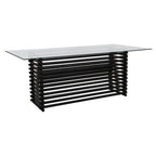 Matte Black Stainless Steel and Clear Glass Rectangular Dining Table with Storage | Vogue