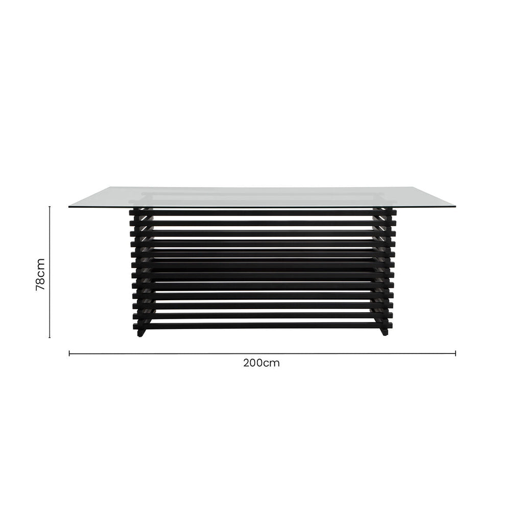 Matte Black Stainless Steel and Clear Glass Rectangular Dining Table with Storage | Vogue