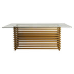 Rectangular Glass Top Dining Table with Matte Gold Stainless Steel Base | Vogue
