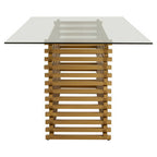 Rectangular Glass Top Dining Table with Matte Gold Stainless Steel Base | Vogue