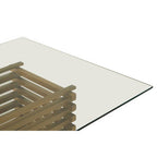 Rectangular Glass Top Dining Table with Matte Gold Stainless Steel Base | Vogue