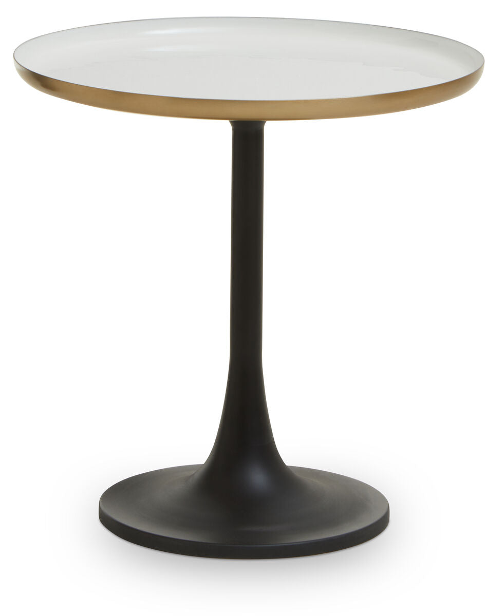 White Enamel Top Round Side Table with Matte Black Base | Corra