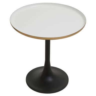 White Enamel Top Round Side Table with Matte Black Base | Corra