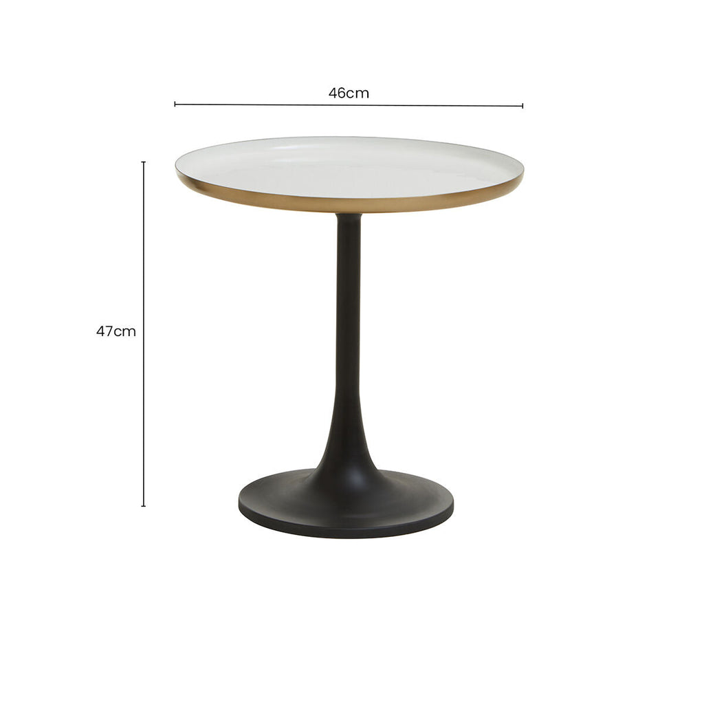 White Enamel Top Round Side Table with Matte Black Base | Corra