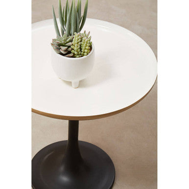 White Enamel Top Round Side Table with Matte Black Base | Corra