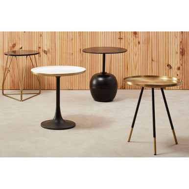 White Enamel Top Round Side Table with Matte Black Base | Corra