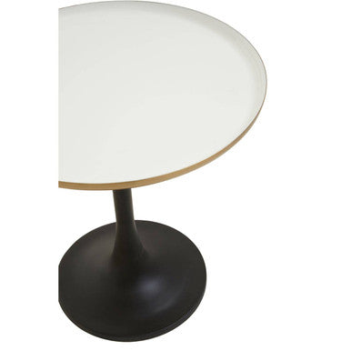 White Enamel Top Round Side Table with Matte Black Base | Corra