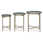 Set of 3 Grey Enamel Top Nesting Side Tables with Gold Finish X-Base Legs | Corra
