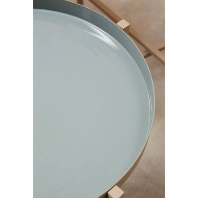 Set of 3 Grey Enamel Top Nesting Side Tables with Gold Finish X-Base Legs | Corra