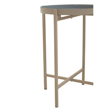 Set of 3 Grey Enamel Top Nesting Side Tables with Gold Finish X-Base Legs | Corra