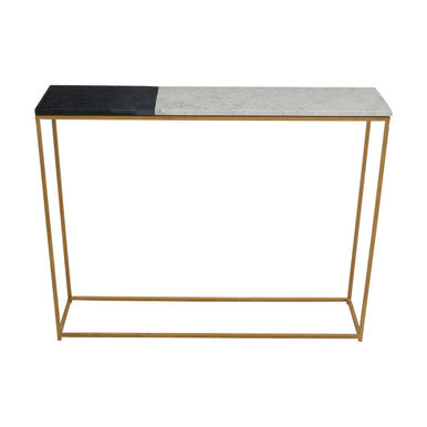 White and Black Marble Console Table with Warm Metallic Frame | Corra