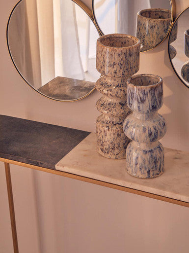 White and Black Marble Console Table with Warm Metallic Frame | Corra