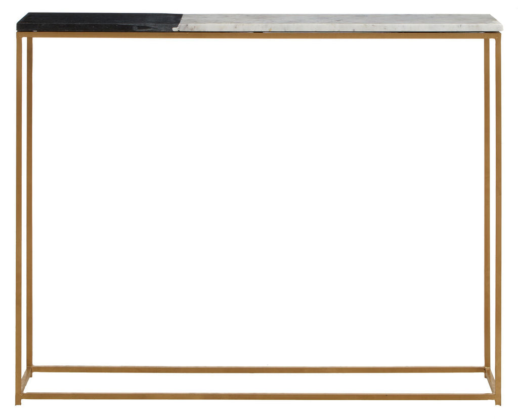 White and Black Marble Console Table with Warm Metallic Frame | Corra