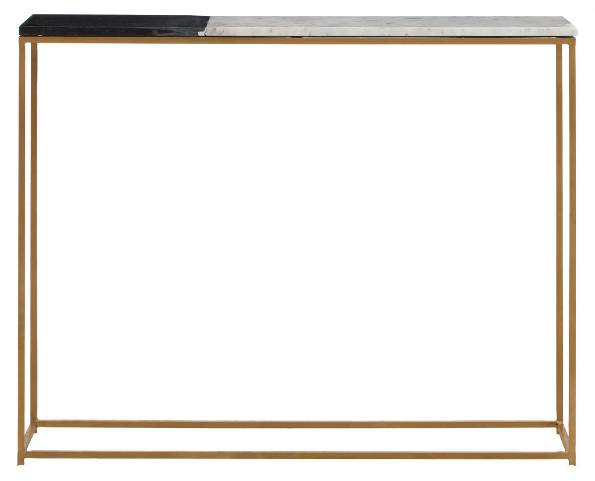 White and Black Marble Console Table with Warm Metallic Frame | Corra