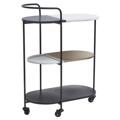 3 Tier White and Black Marble Top Trolley with Metal Frame | Corra