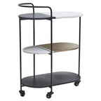 3 Tier White and Black Marble Top Trolley with Metal Frame | Corra