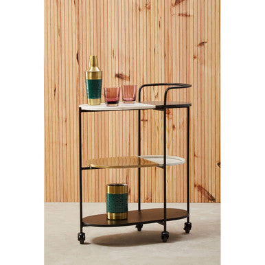 3 Tier White and Black Marble Top Trolley with Metal Frame | Corra