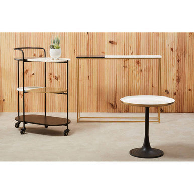 3 Tier White and Black Marble Top Trolley with Metal Frame | Corra