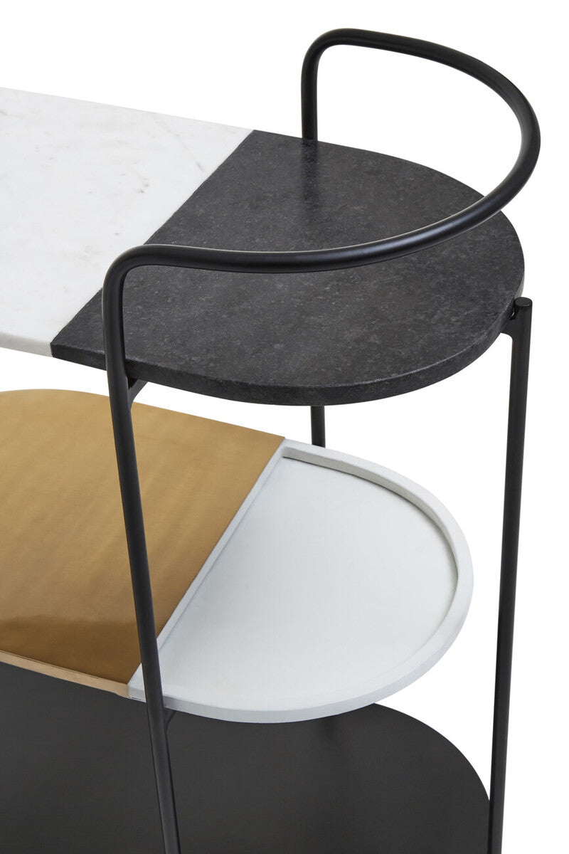 3 Tier White and Black Marble Top Trolley with Metal Frame | Corra