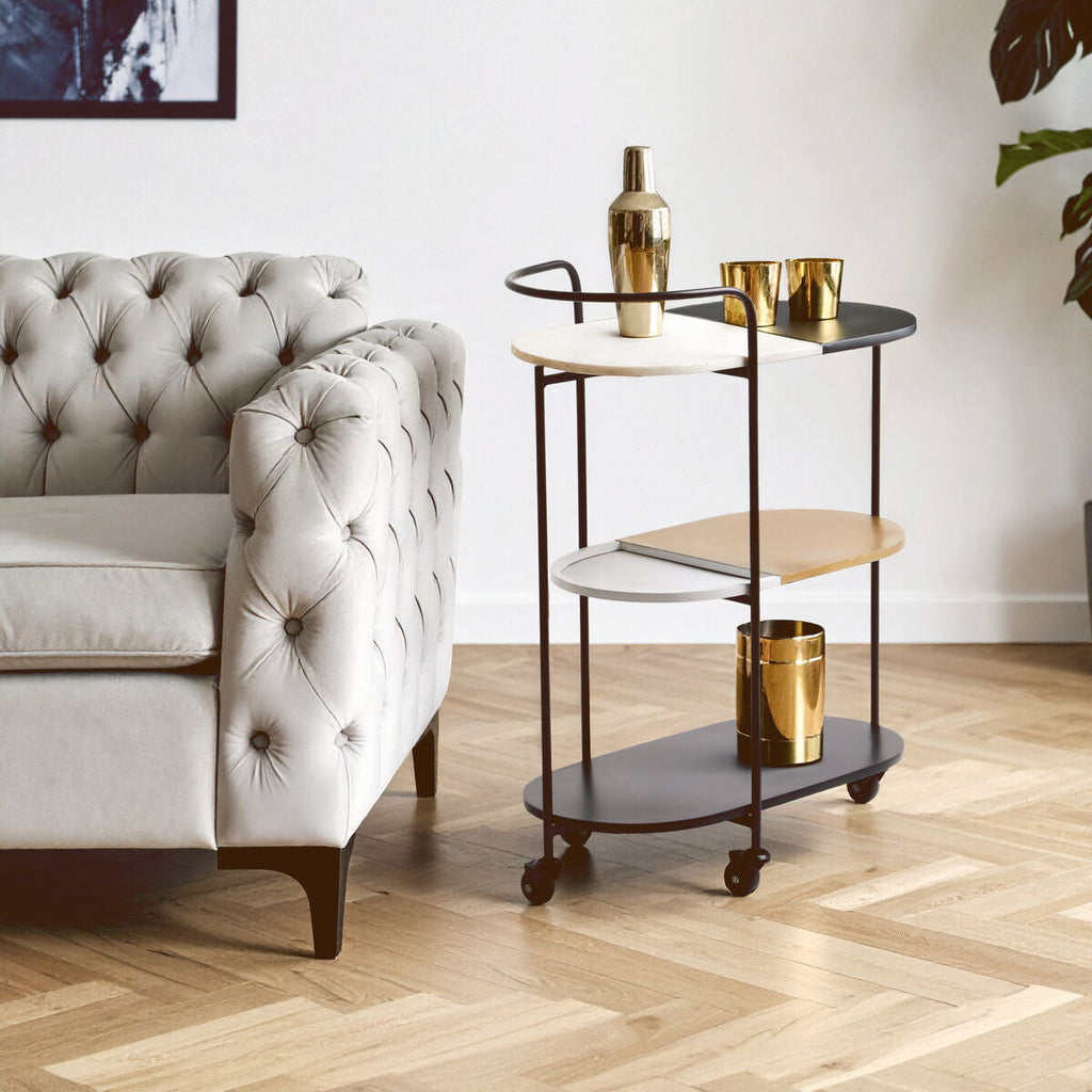 3 Tier White and Black Marble Top Trolley with Metal Frame | Corra