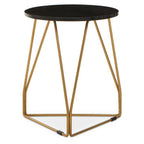 Black Marble Top Side Table with Gold Finish Geometric Sledge Base | Corra