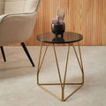 Black Marble Top Side Table with Gold Finish Geometric Sledge Base | Corra