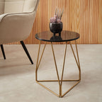 Black Marble Top Side Table with Gold Finish Geometric Sledge Base | Corra